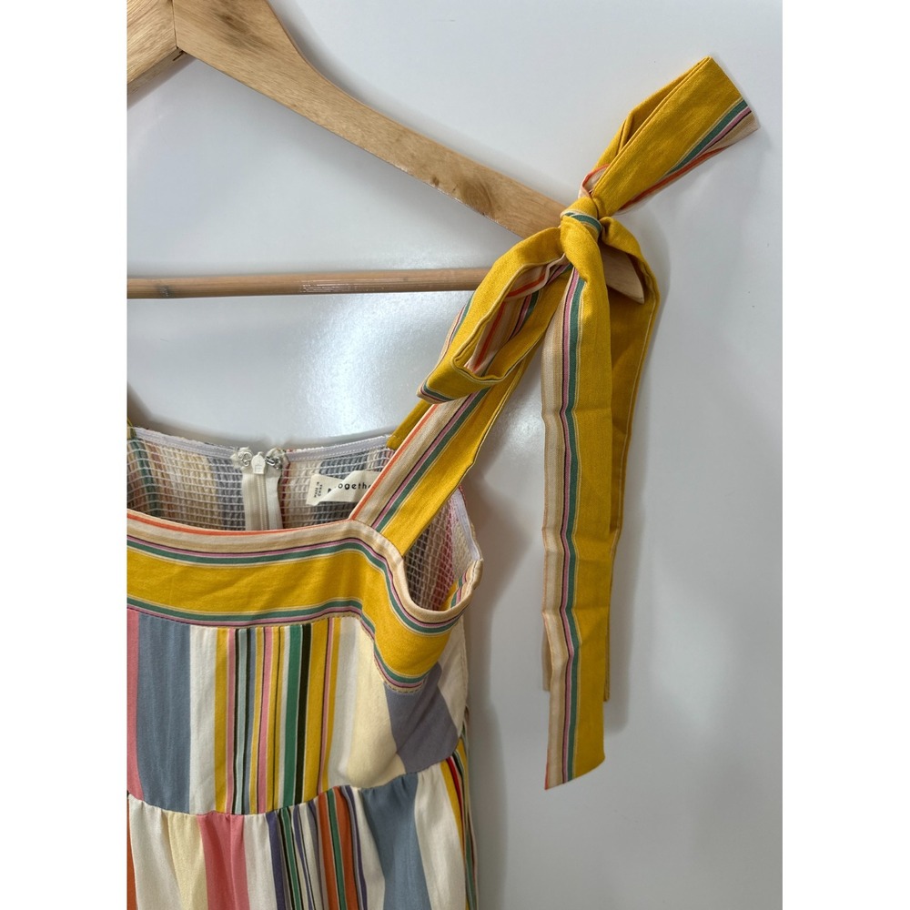 By Together Striped Tiered Maxi Dress Yellow Small Tie Shoulder Boho Whimsical - Picture 6 of 15